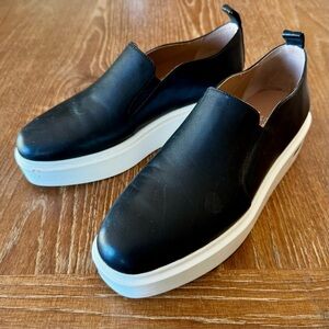 Paolo Women's Black Leather Slip-On Sneakers with White Platform 8.5